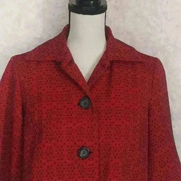 Coldwater Creek Women Red/Black Patterned 3/4 Sleeve Jacket Size S - Picture 4 of 8